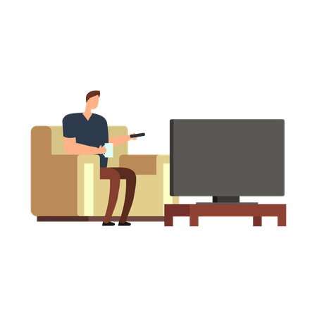 Boy watching tv at home  Illustration