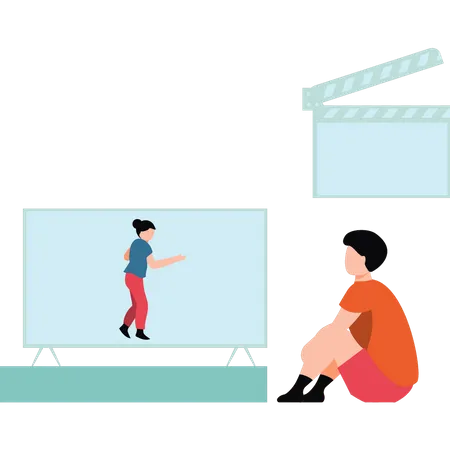 Boy watching TV  Illustration