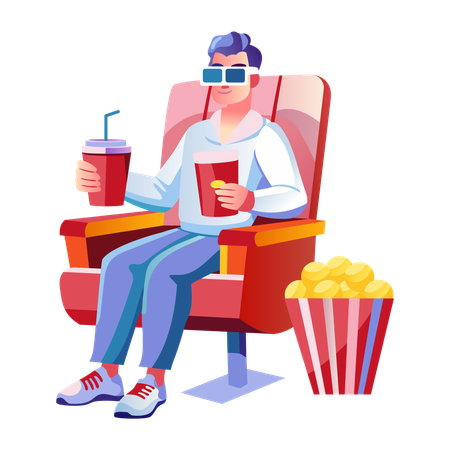 Boy watching virtual movie  Illustration