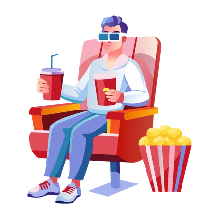 Boy watching virtual movie  Illustration