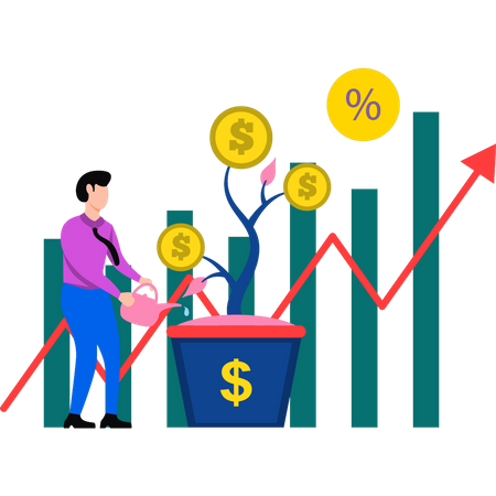 Boy watering dollar plant  Illustration