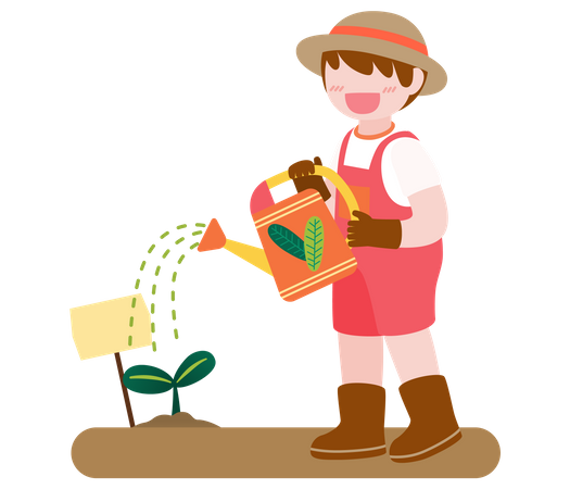 Best Premium Boy watering plant Illustration download in PNG & Vector format