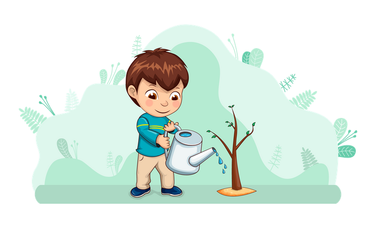 Boy watering plant Illustration
