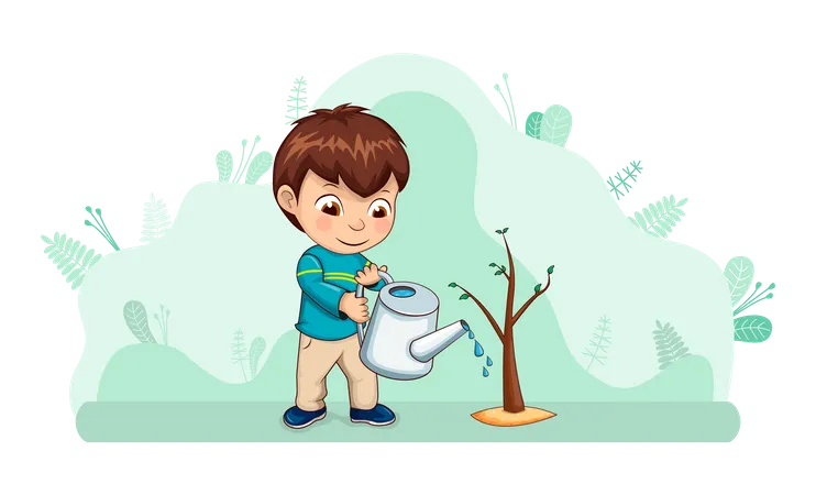 Boy watering plant Illustration