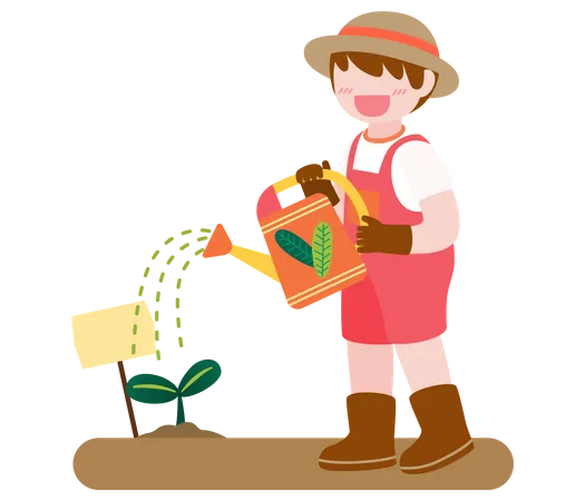 Boy watering plant  Illustration