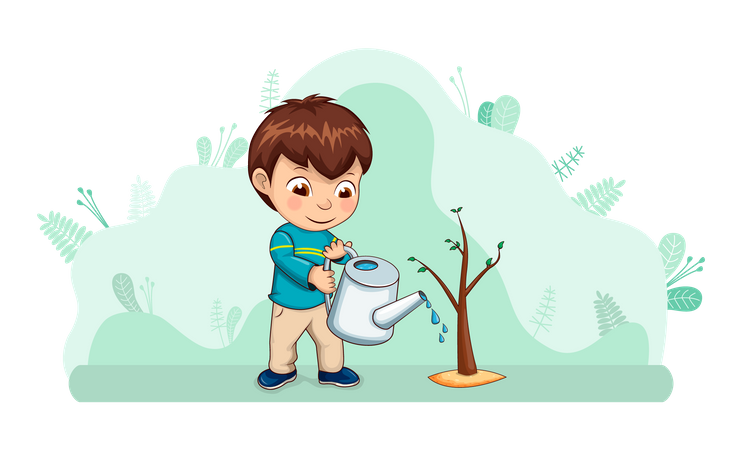 Boy watering plant  Illustration