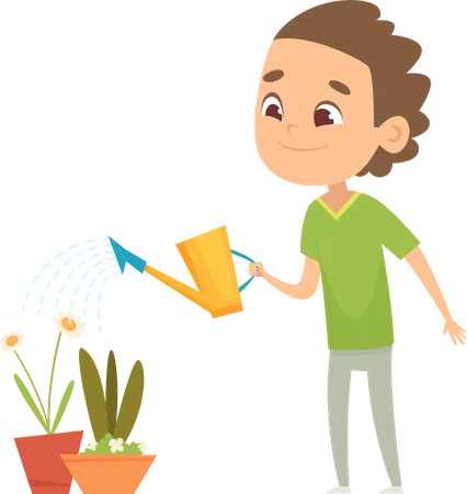 Boy watering plants  Illustration