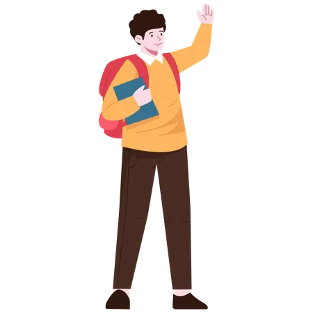 Boy waving at someone  Illustration