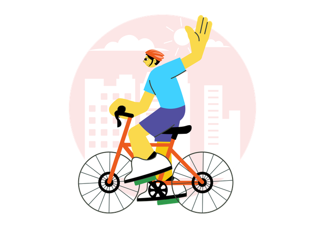 Boy waving hand while going for cycle riding  Illustration