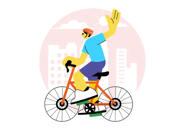 Boy waving hand while going for cycle riding  Illustration