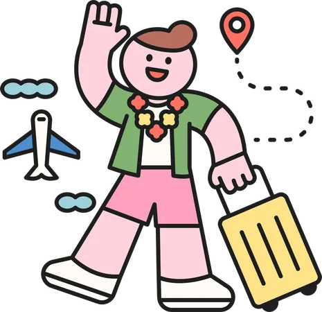 Boy waving hand while going for summer trip  Illustration