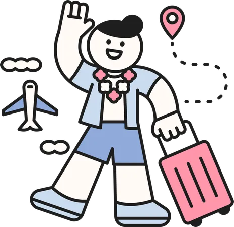 Boy waving hand while going for summer trip  Illustration