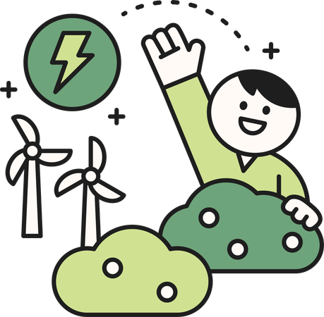 Boy waving hand while use renewable energy  Illustration