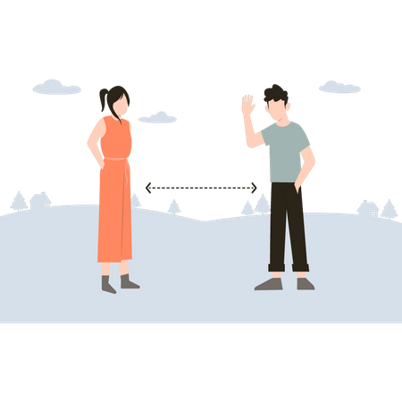 Boy waving to girl from a safe distance  Illustration