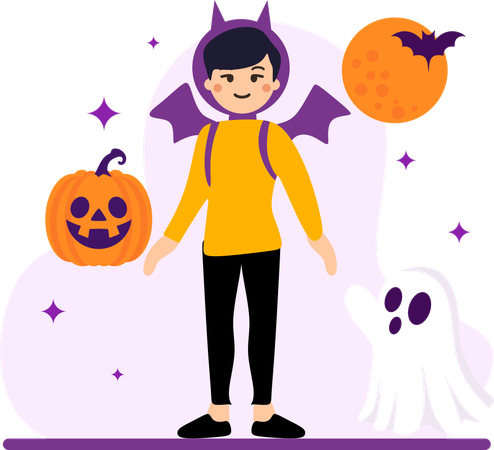 男の子がハロウィン衣装を着る  イラスト