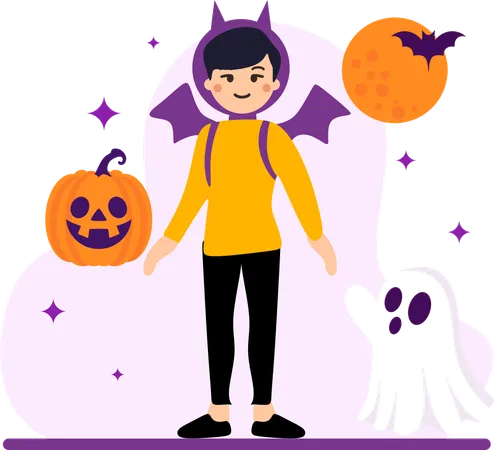 男の子がハロウィン衣装を着る  イラスト