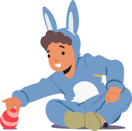 Boy Wear Rabbit Costume Illustration
