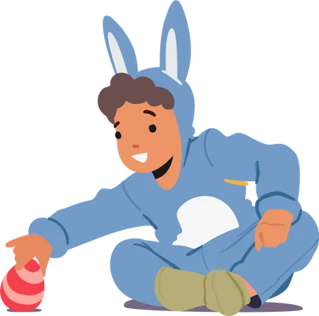 Boy Wear Rabbit Costume Illustration