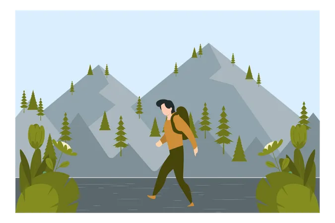 A Boy Going For Camping With A Carry Bag Illustration