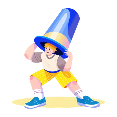 Boy wearing big hat  Illustration