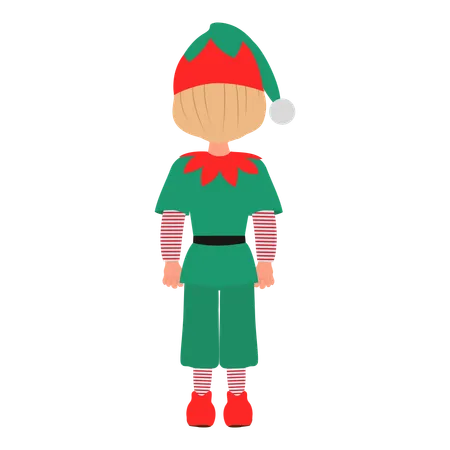 クリスマスのエルフの衣装を着た男の子  イラスト