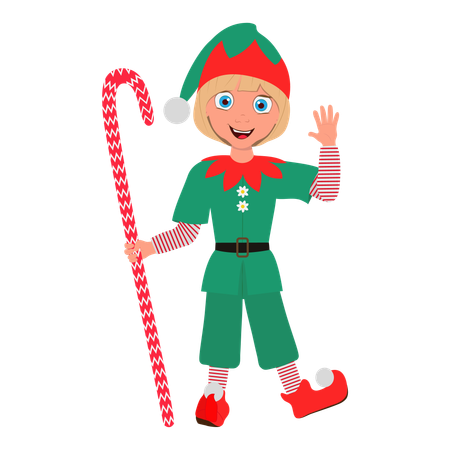 クリスマスのエルフの衣装を着た男の子  イラスト