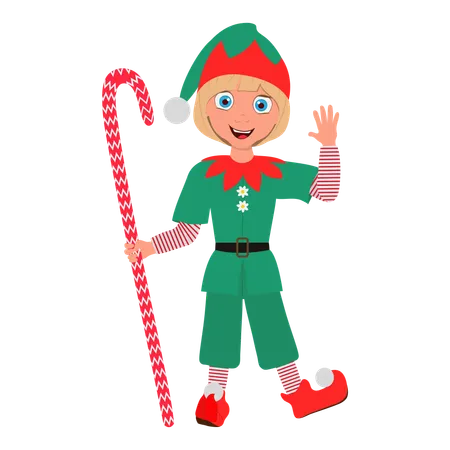 クリスマスのエルフの衣装を着た男の子  イラスト