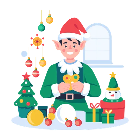 Boy wearing Christmas elf costume  Illustration