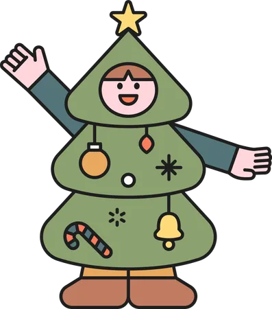 クリスマスツリーの衣装を着た男の子  イラスト