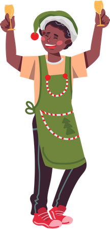 Boy wearing elf costume and celebrate christmas party Illustration