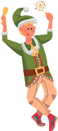 Boy wearing elf costume in christmas party Illustration