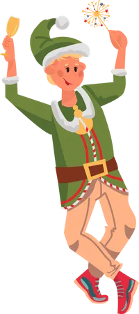 Boy wearing elf costume in christmas party Illustration