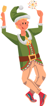 Boy wearing elf costume in christmas party  Illustration