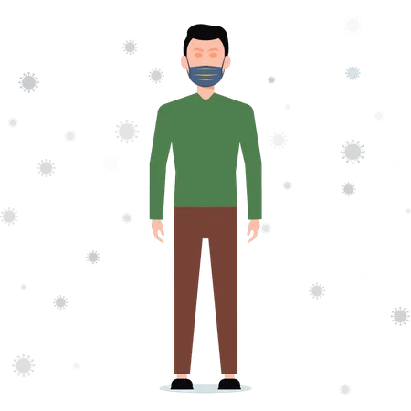 A Boy Stands Wearing A Face Mask Illustration