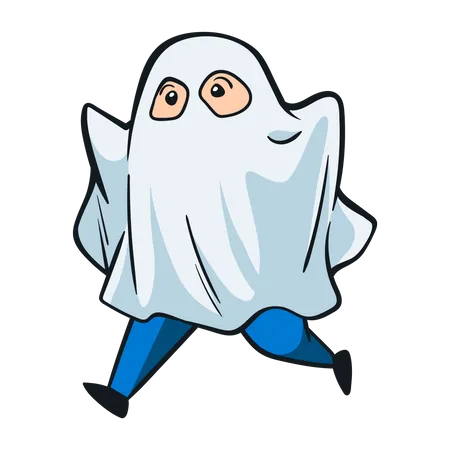 Boy wearing ghost costume  Illustration