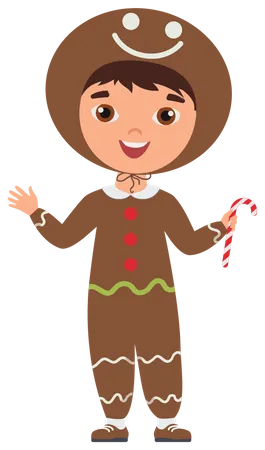 Boy wearing gingerbread man costume  Illustration
