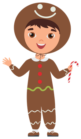 Boy wearing gingerbread man costume  Illustration