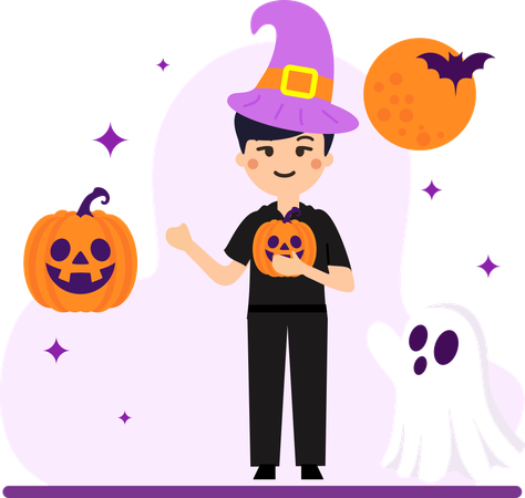 Boy wearing Halloween Costume  Illustration