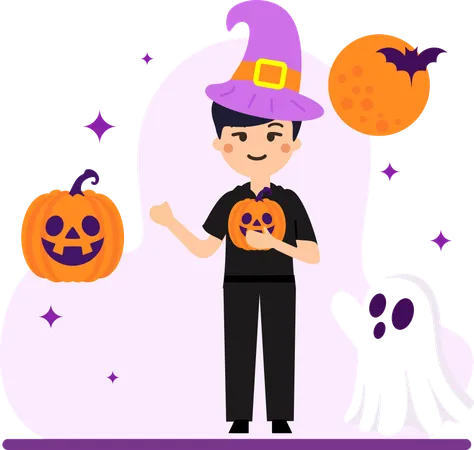 Boy wearing Halloween Costume  Illustration