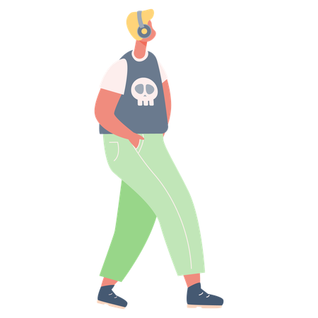 Boy wearing headphone and walking  Illustration