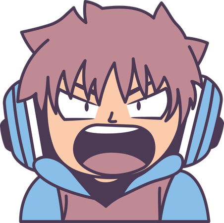 Boy wearing headset with angry screaming expression  Illustration