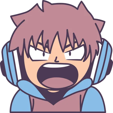 Boy wearing headset with angry screaming expression  Illustration