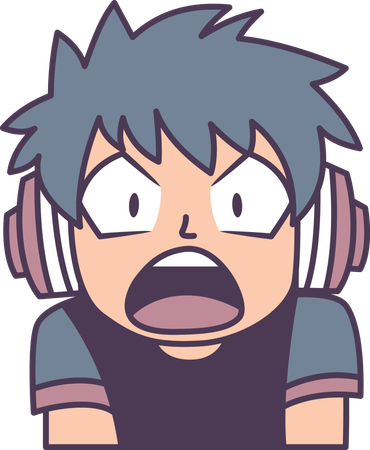 Boy wearing headset with angry screaming expression  Illustration