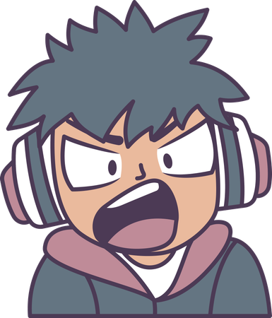 Boy wearing headset with angry screaming expression  Illustration