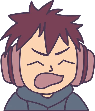 Boy wearing headset with angry screaming expression  Illustration