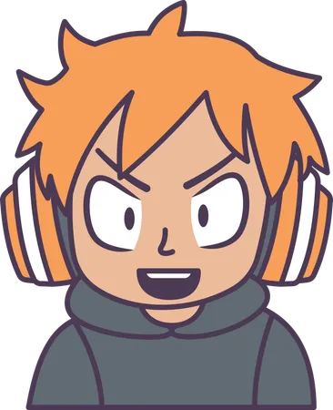 Boy wearing headset with annoyed angry expression  Illustration