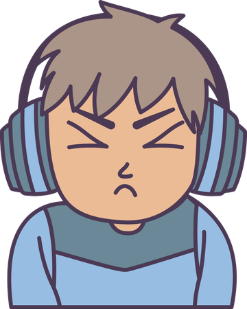 Boy wearing headset with annoyed angry expression  Illustration