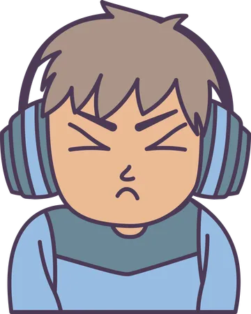 Boy wearing headset with annoyed angry expression  Illustration