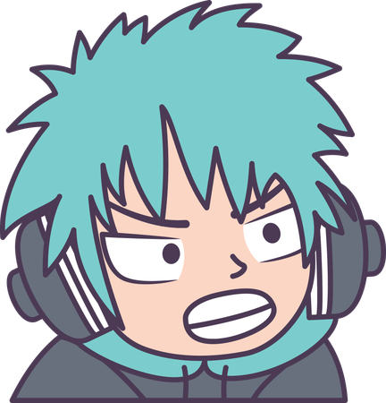 Boy wearing headset with annoyed angry expression  Illustration