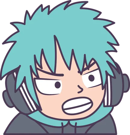 Boy wearing headset with annoyed angry expression  Illustration